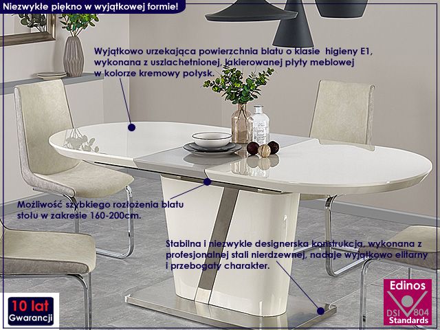 stół rozkładany biały połysk, popielaty.