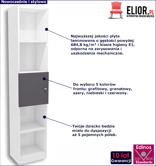 Biało-grafitowy regał młodzieżowy Timi 12X