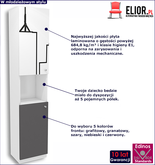 Biało-grafitowy regał młodzieżowy Timi 13X