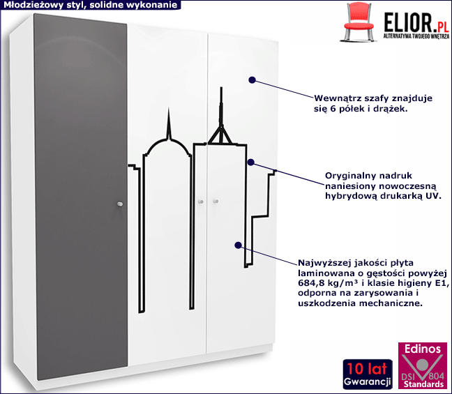 Biało-grafitowa szafa dla dziecka Timi 16X