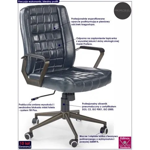 Fotografia Pikowany fotel obrotowy Wanti - granatowy z kategorii Fotele obrotowe