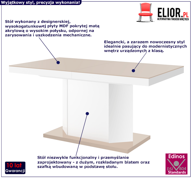 Biało beżowy stół Tirena 2X - do salonu