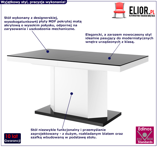 Biało czarny stół Galti 2X - do jadalni