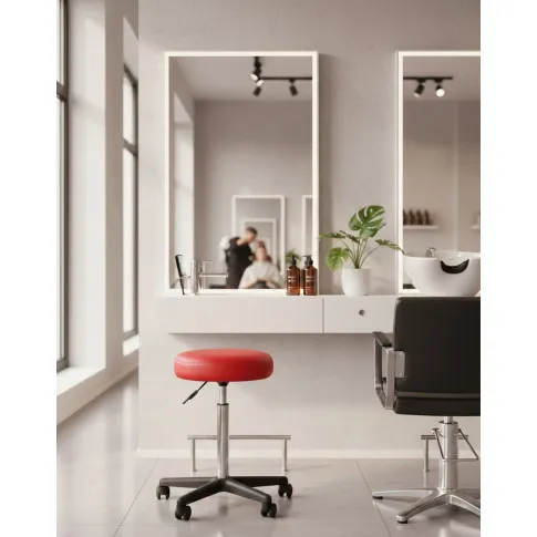 Czerwony okrągły tapicerowany taboret mobilny   Flavio