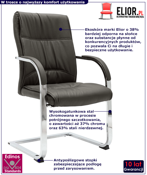 Popielate ergonomiczne krzesło biurowe tapicerowane Lauris 2X