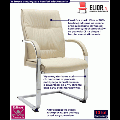 Kremowe krzesło biurowe na płozach Lauris 2X