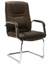 Brązowy tapicerowany fotel biurowy na płozach - Glomer 2X