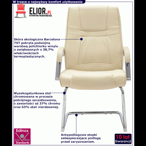 Kremowe tapicerowane krzeslo konferencyjne Glomer