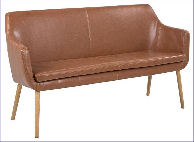 Brązowa sofa do przedpokoju Selgra 2X ze skóry ekologicznej i drewnianymi nogami
