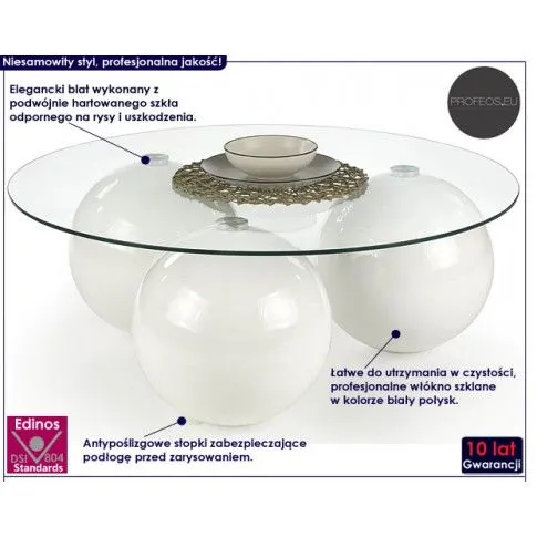 Fotografia Okrągła ława Taros - biały połysk z kategorii Ławy i stoliki