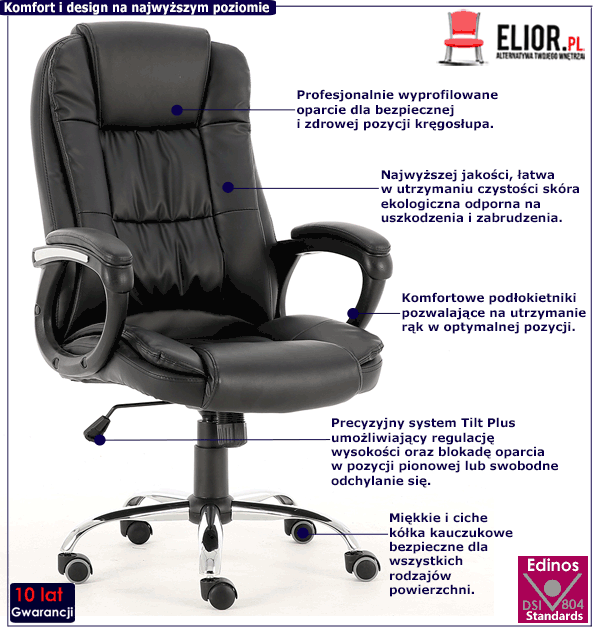Czarny obrotowy fotel gabinetowy z ekoskóry Somel