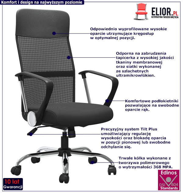 Czarny obrotowy fotel pracowniczy Ferno do biurka