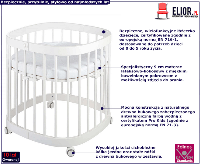 Wielofunkcyjne białe łóżeczko niemowlęce z materacem Nando 2X