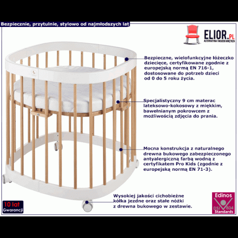 Biuało bukowe wielofunkcyjne łóżeczko dla dzieci Nando 4X