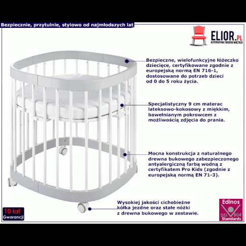 Fotografia Szaro-białe wielofunkcyjne łóżeczko dziecięce - Nigras 5X z kategorii Pokój dziecięcy