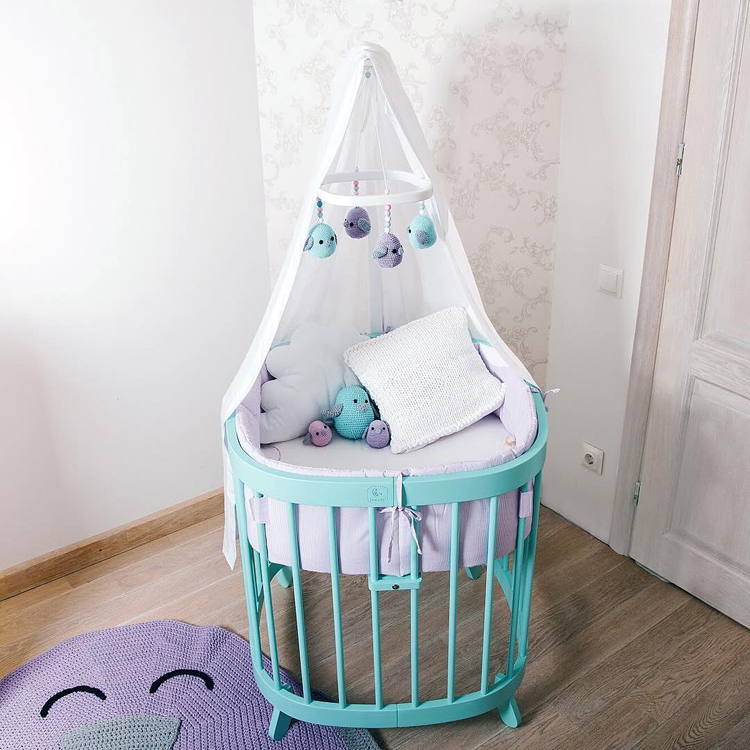 Miętowe łóżeczko dziecięce z materacem Nigras 6X