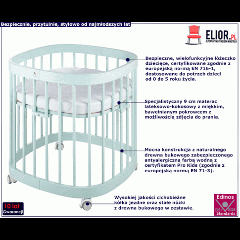 Mietowe wielofunkcyjne łóżeczko dla dzieci Nando 6X