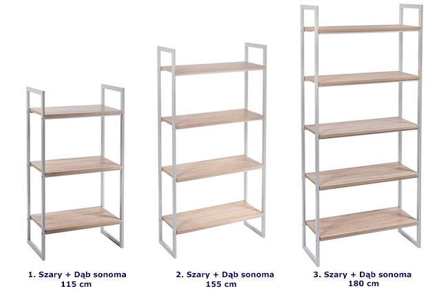 Szary zestaw regałów z płkami dąb sonoma Verdon 14X