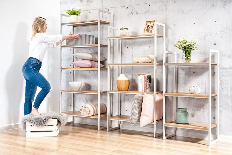 Komplet szarych metalowych regałów Maso 14X