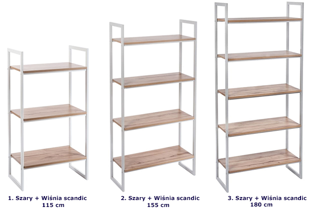 Szary zestaw regałów z półkami wiśnia scandic Maso 14X