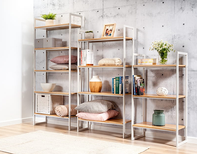 Komplet szarych metalowych regałów Maso 14X