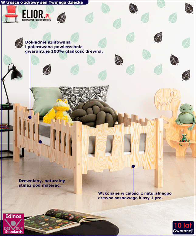 Drewniane łóżko dziecięce ze stelażem Hofa 3X