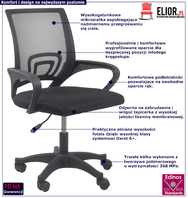 Czarny obrotowy fotel dziecięcy Morgan do biurka