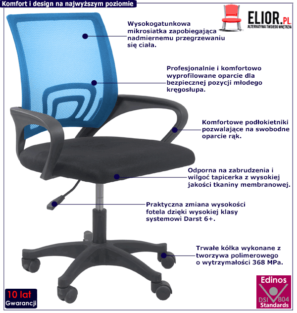 Niebiesko-czarny fotel obrotowy Morgan dla dzieci i młodzieży