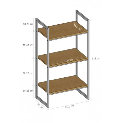 Wymiary loftowego regału z 3 półkami dąb sonoma Verdon 2X