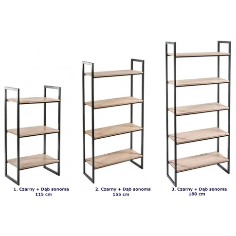 Zestaw 3 czarnych regałów z półkami dąb sonoma Verdon 15X