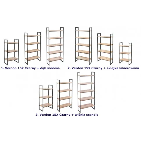 Wybór kolorów półek kompletu regałów z serii Verdon 15X