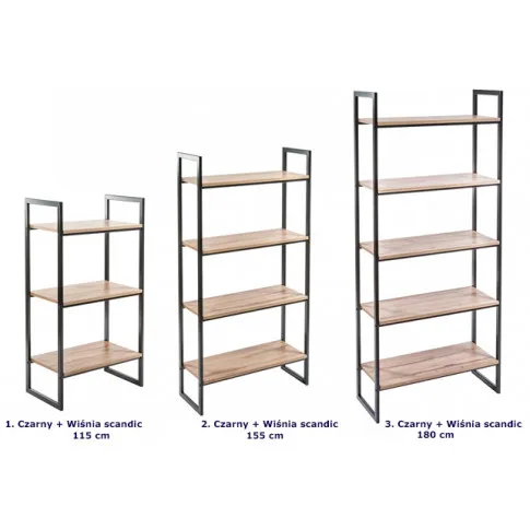 Zestaw 3 czarnych regałów z półkami wiśnia scandic Verdon 15X