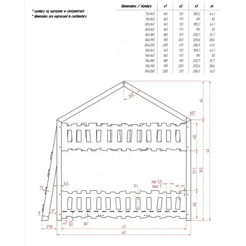Wymiary dziecięcego łóżka piętrowego Zorin 2X
