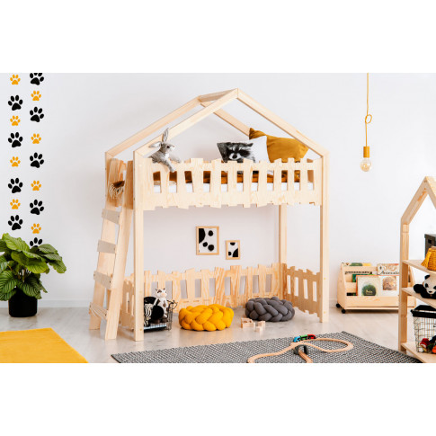 Drewniane jednoosobowe łóżko piętrowe dla dziecka Zorin 3X