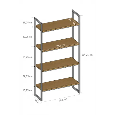 wymiary loftowego regału z 4 półkami Verdon 6X
