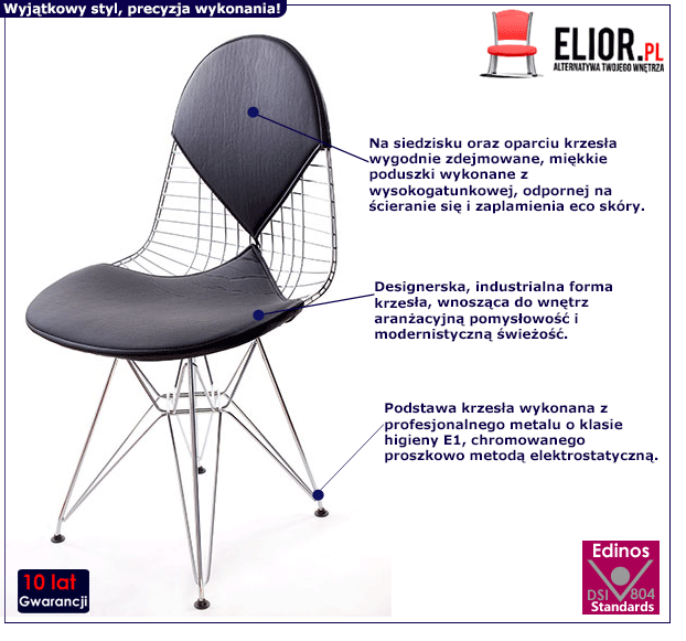 Designerskie krzesło druciane Electo - czarne