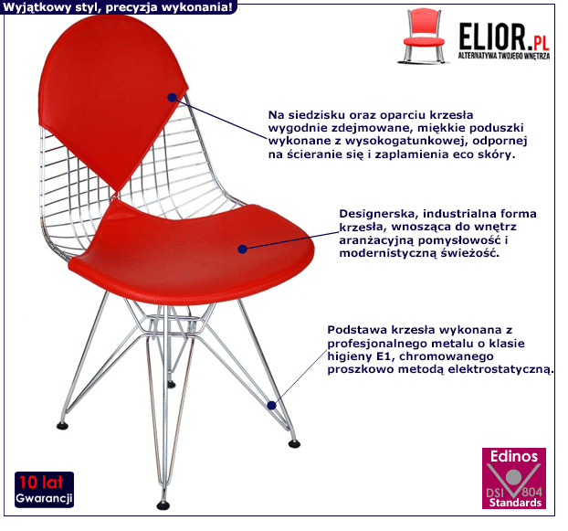 Czerwone krzesło Electo ażurowe - z poduszkami