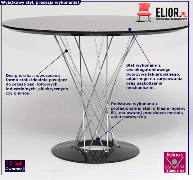 Czarny stół Praxon do salonu - loftowy
