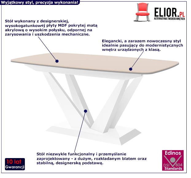 Biało beżowy stół do salonu Orani - duży