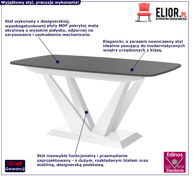 Biało szary stół Orani - do salonu