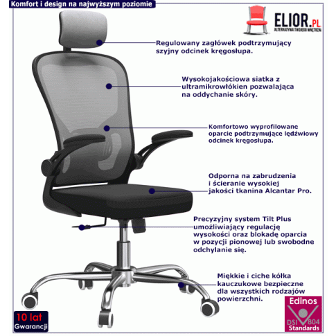 Szary ergonomiczny fotel wentylowany Sefilo