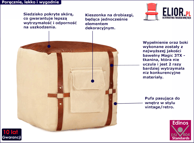 Kremowa pufa z kieszonką Shakal