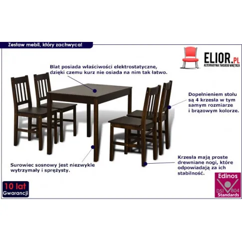 Ciemnobrązowy zestaw stół i 4 krzesła – Ellen 11