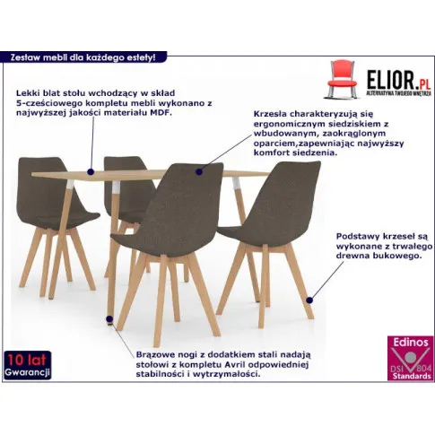 Szarobrązowy 5 częściowy zestaw mebli Avril ukazany na szczegółowej infografice