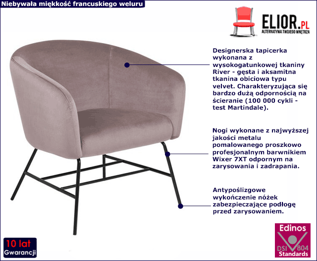 Różowy fotel welurowy