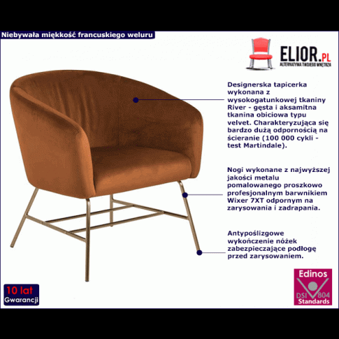 Pomarańczowy fotel welurowy Nerra 3X