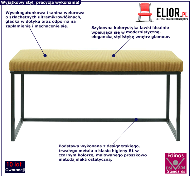 Praktyczna ławka tapicerowana Beva - żółta