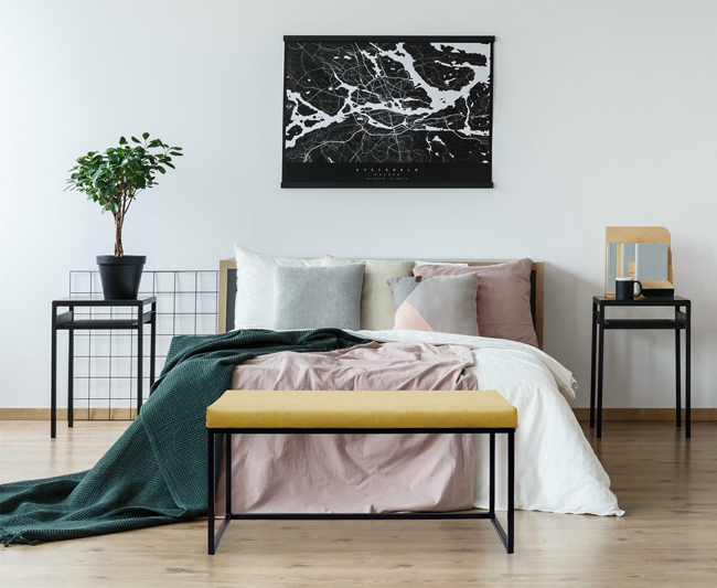 Stylowa ławka Beva żółta - welurowa