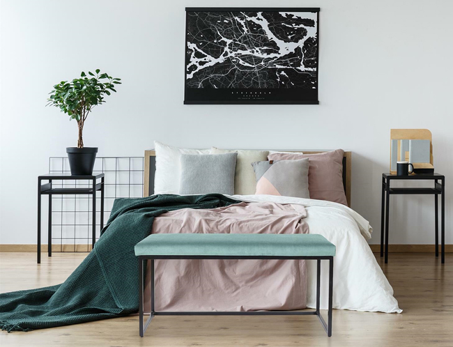 Nowoczesna ławka Beva niebieska - welurowa