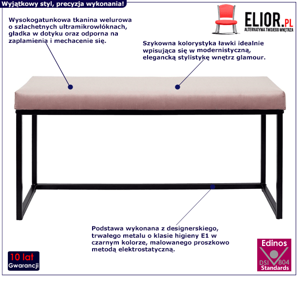Różowa ławka Beva - do sypialni